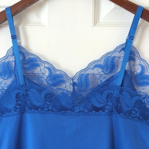 Private Pleasures 80's Vintage Union Made Lace Trim Cropped Tank Top Blue Large - Picture 10 of 10